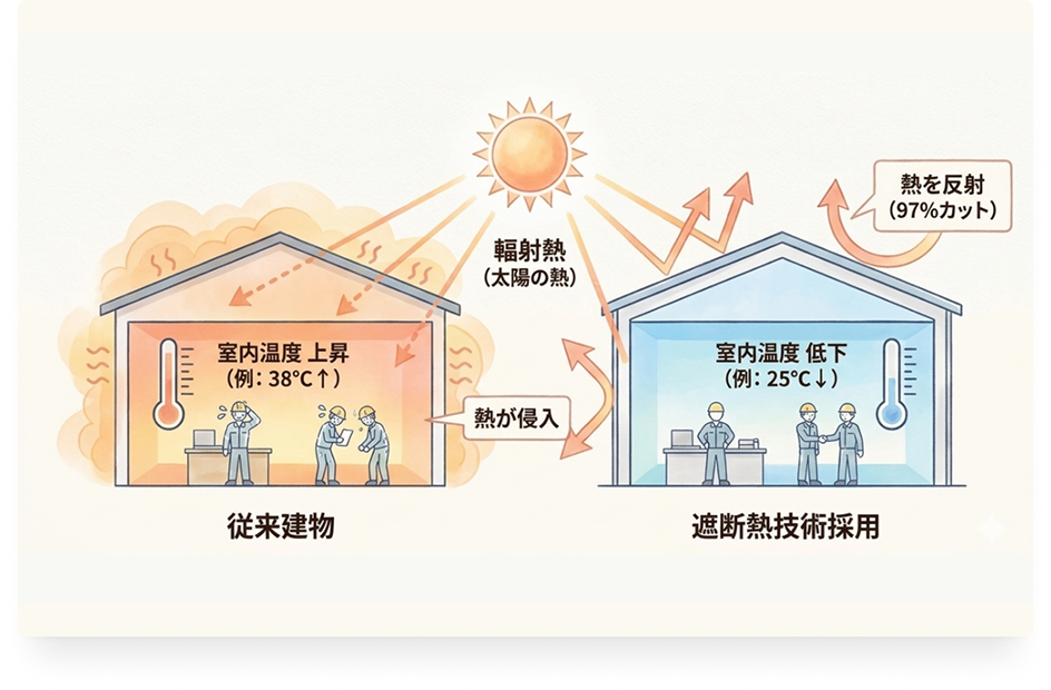 従来建物と遮断熱技術採用の比較